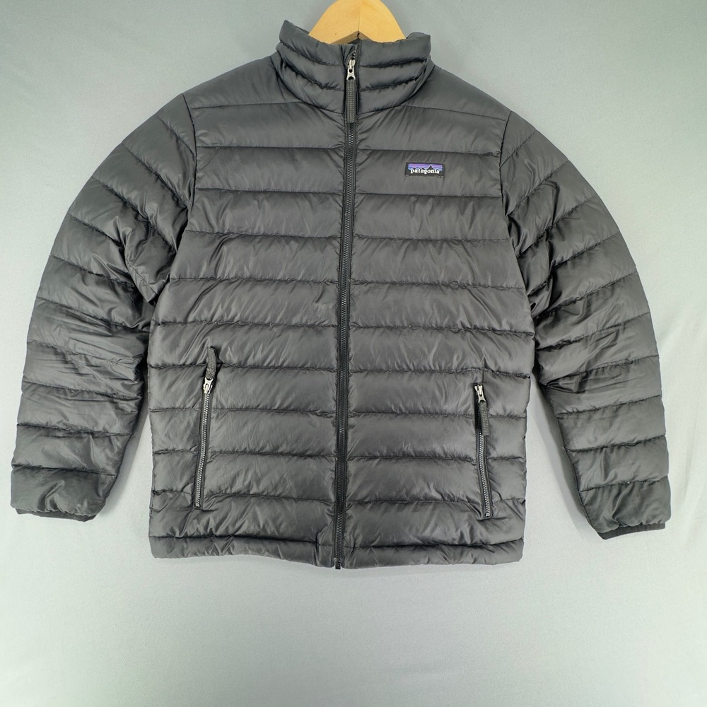 Patagonia Kids Down Sweater Jacket Black Puffer Full Zip Size L 12 68245